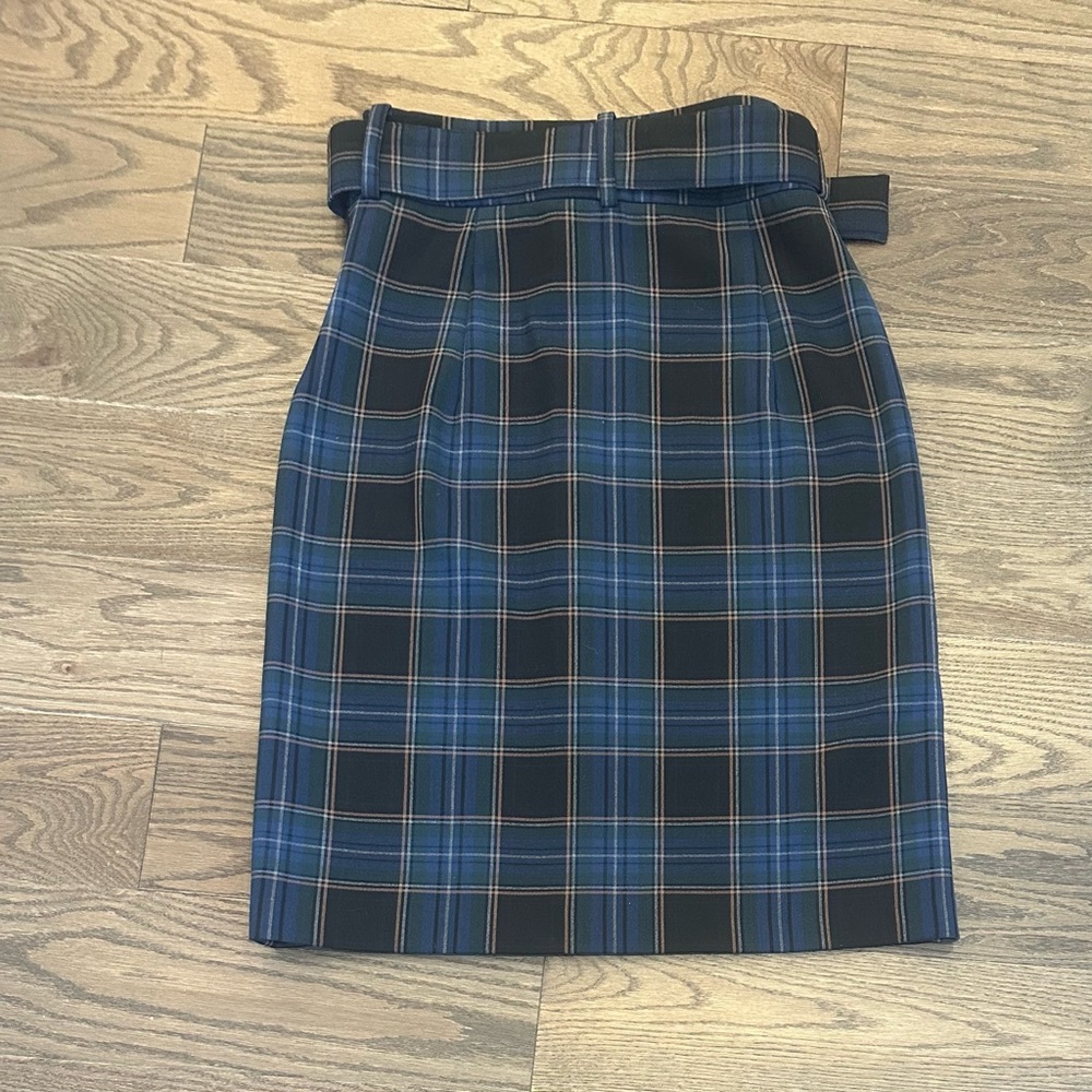 Maeve Anthropologie Plaid Skirt Size 6 NWT Belted Menswear Midi - Picture 2 of 8